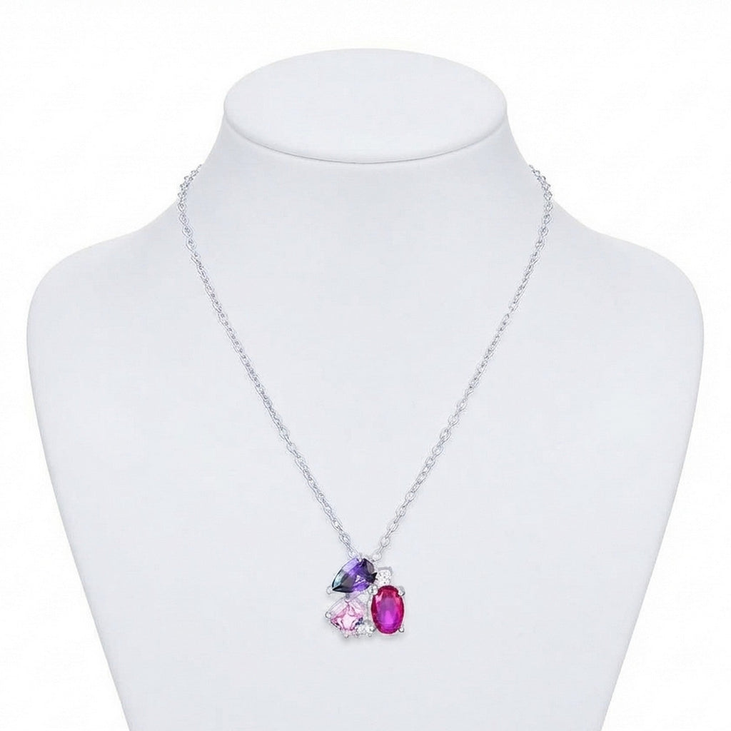 Silver Multi Coloured Abstract Cluster Necklace 13051