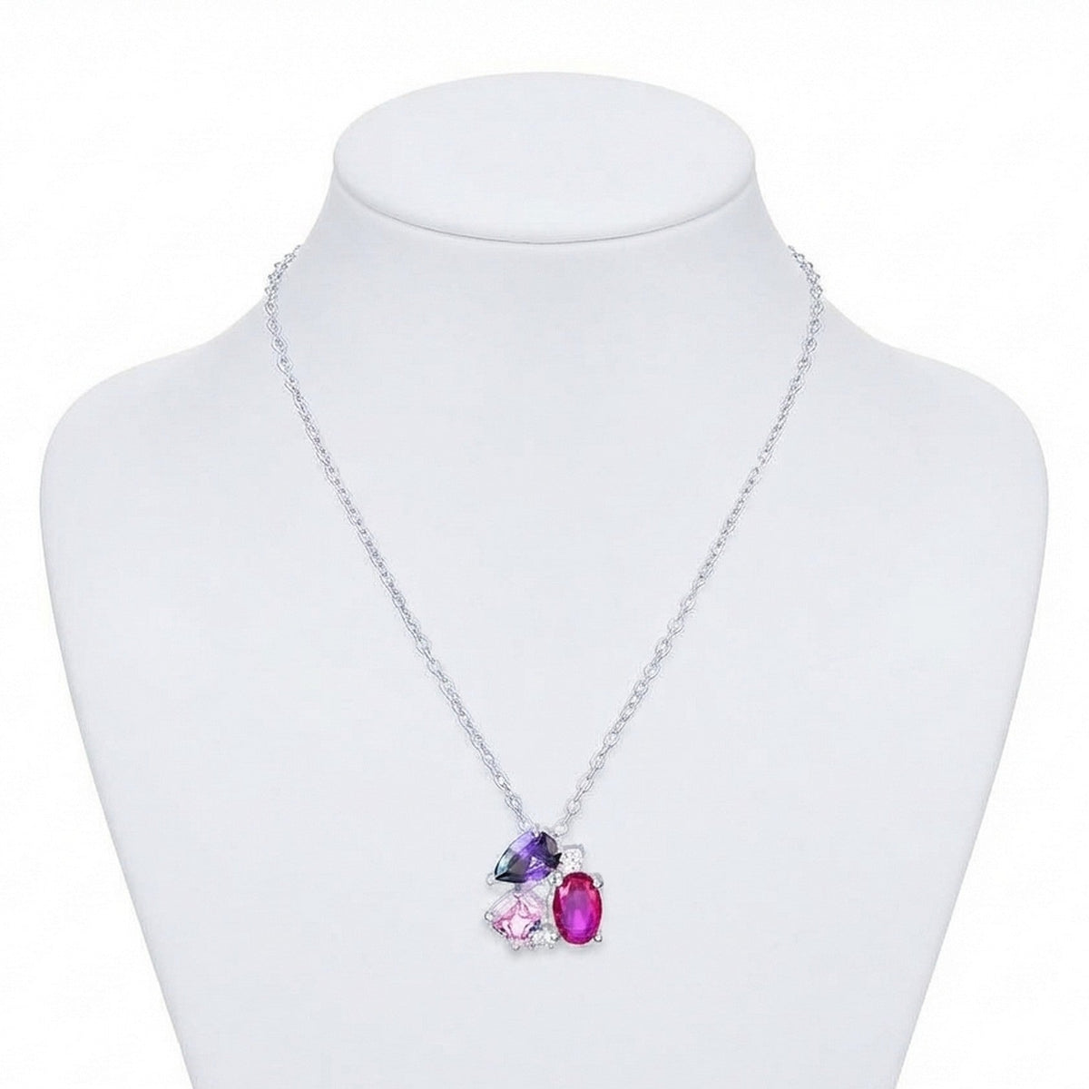 Silver Multi Coloured Abstract Cluster Necklace 13051