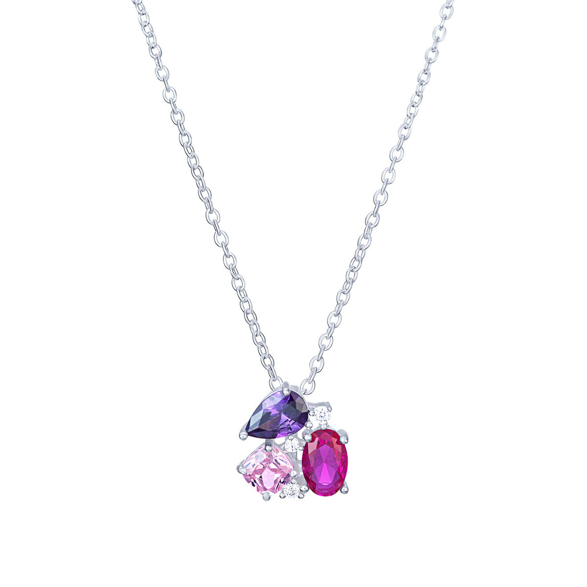 Silver Multi Coloured Abstract Cluster Necklace 13051