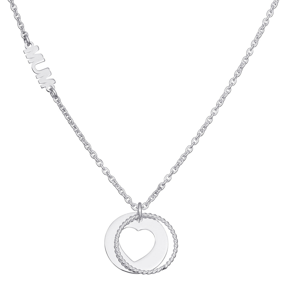 Silver 16" 'Mum' Heart Double Circle Necklace 11657