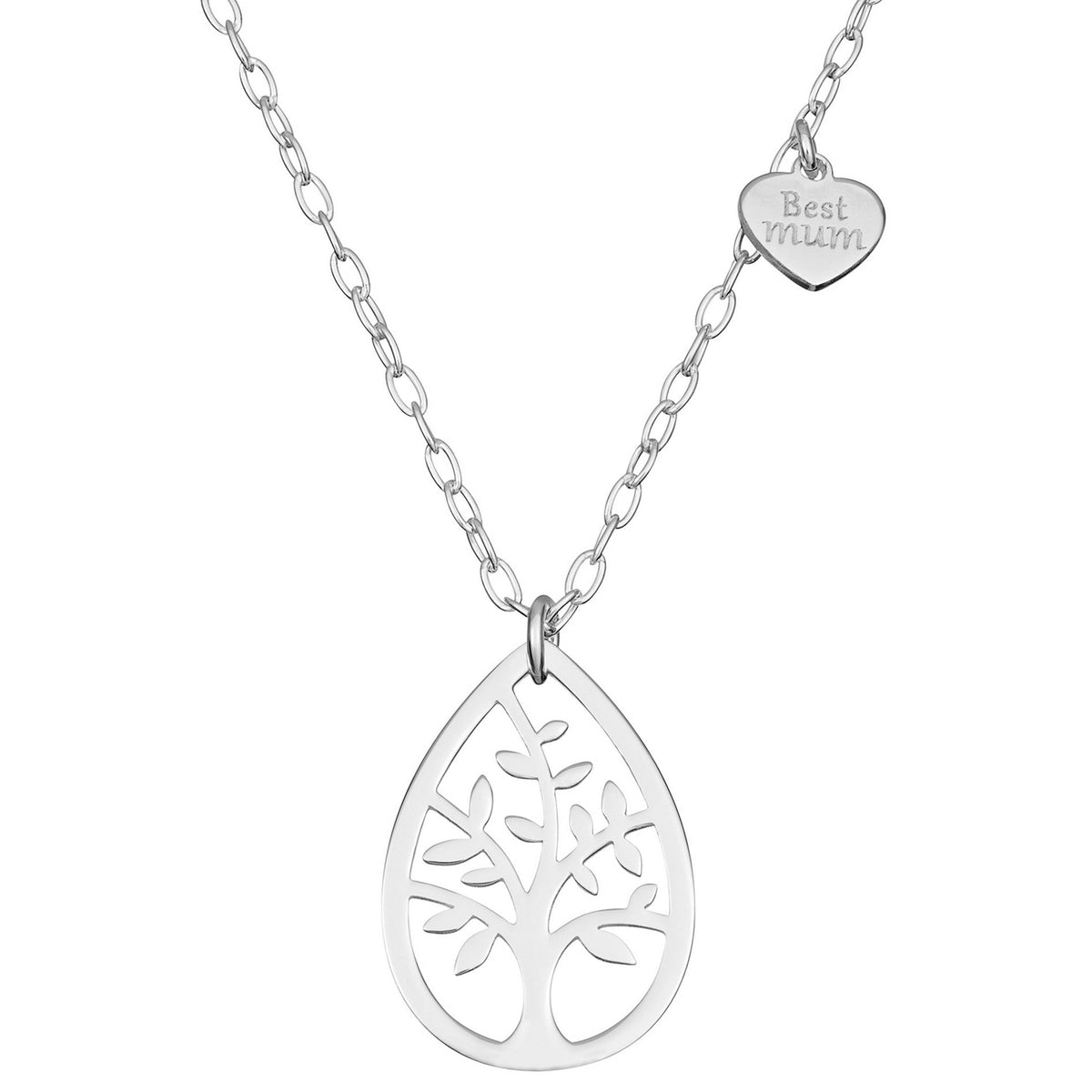 Silver Tree of Life & 'Best Mum' Heart Tag Necklace 11658