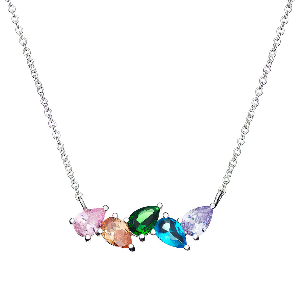Sterling Silver 18" Abstract Multi-Coloured CZ Necklace 11659