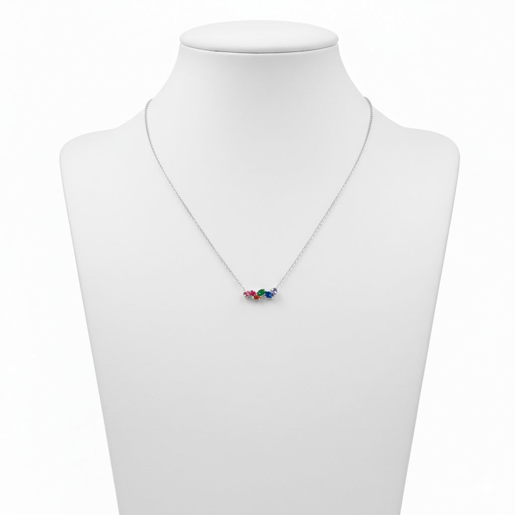 Sterling Silver 18" Abstract Multi-Coloured CZ Necklace 11659