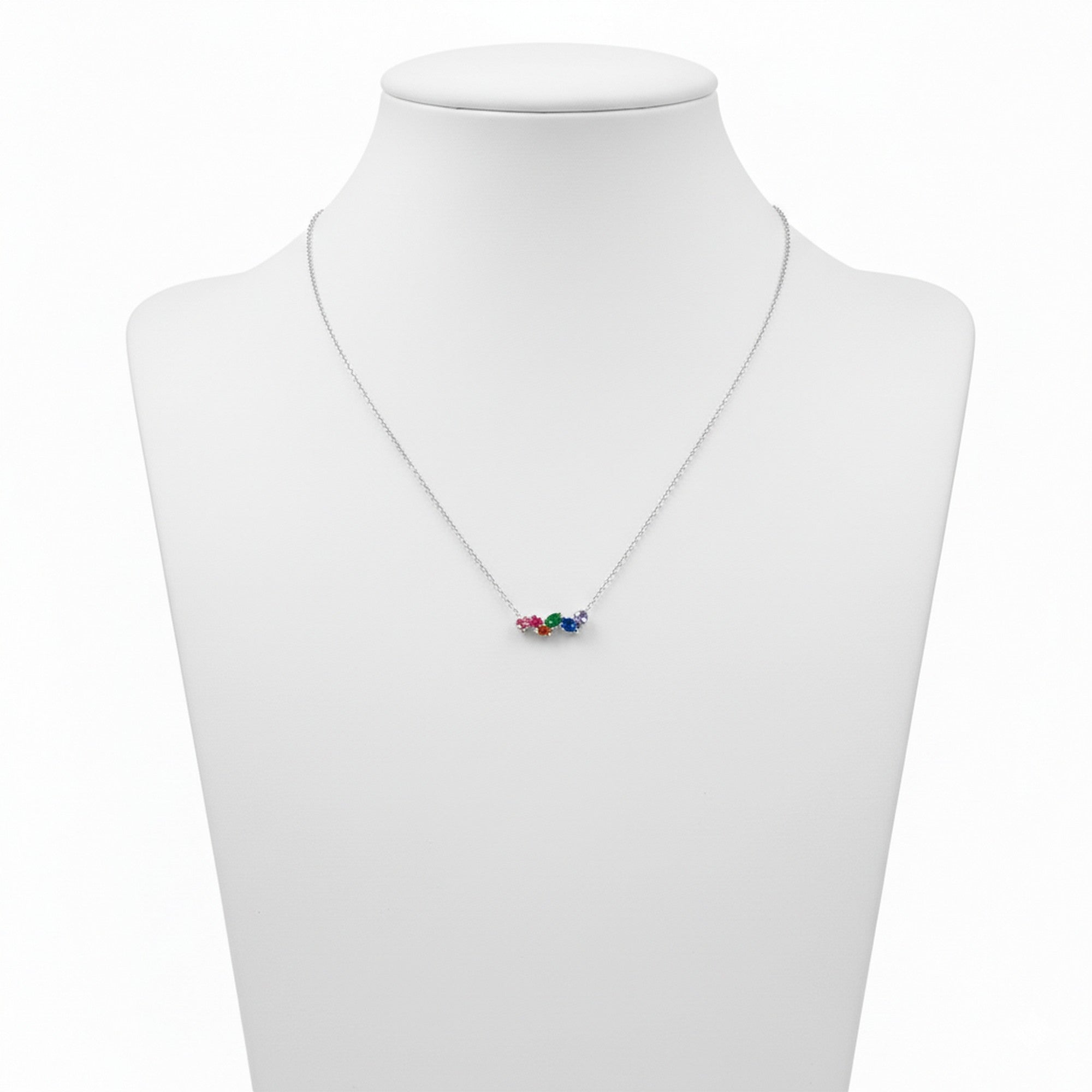 Sterling Silver 18" Abstract Multi-Coloured CZ Necklace KE-SN252B