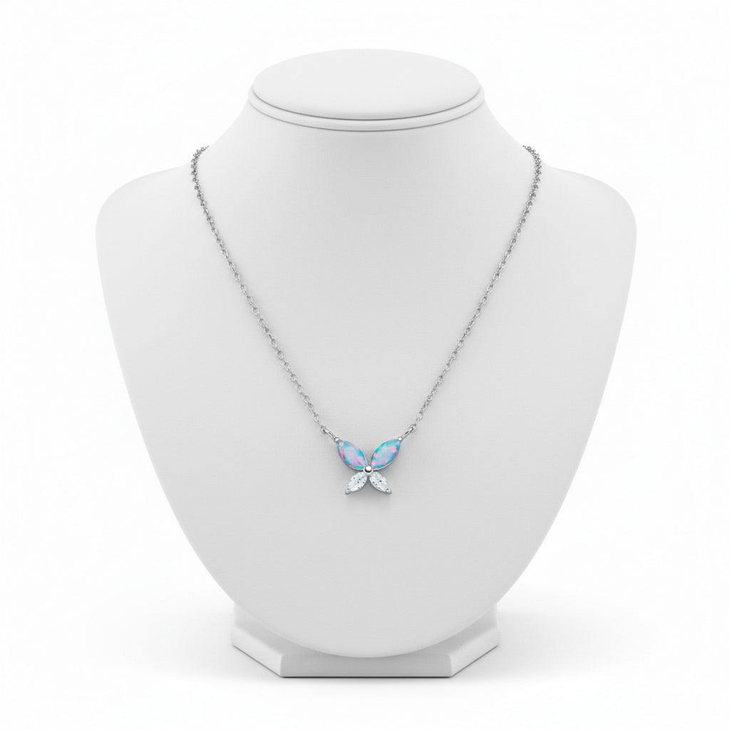 Sterling Silver 18" CZ Opal Butterfly Necklace 11660