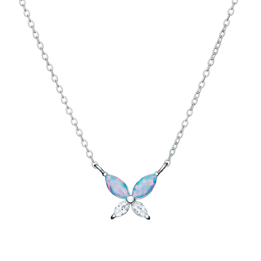 Sterling Silver 18" CZ Opal Butterfly Necklace 11660