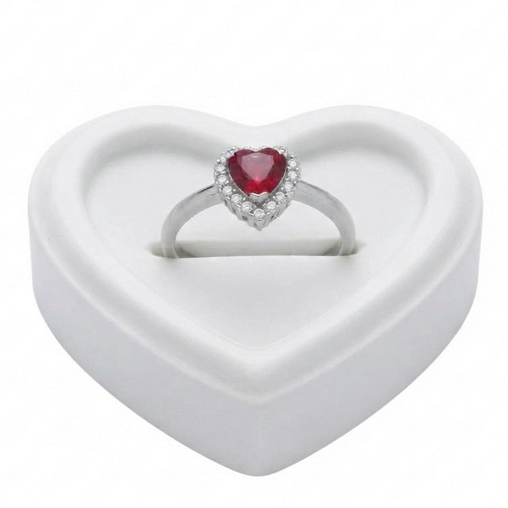 Silver Red CZ Heart Ring 13062