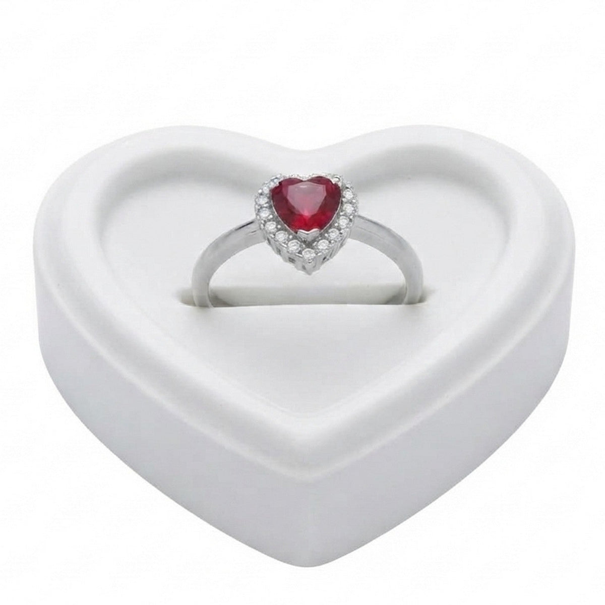Silver Red CZ Heart Ring 13062