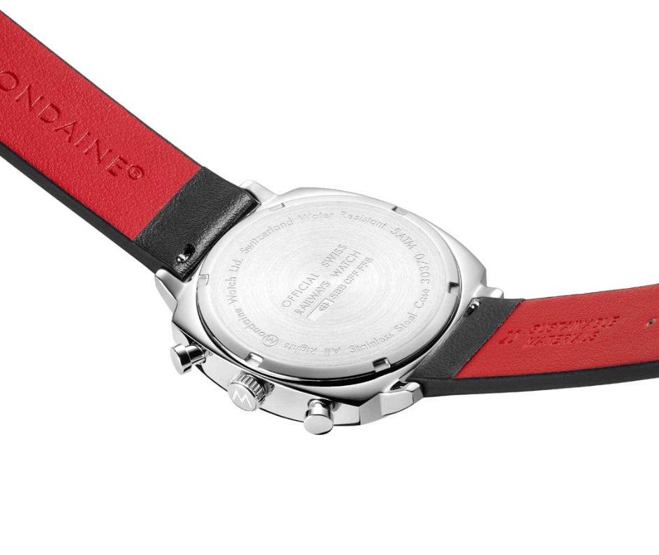 Mondaine Grand Cushion Chronograph (41mm) White Dial / Black Grape Leather Steel Mesh Set MSL.41410.LBV.SET