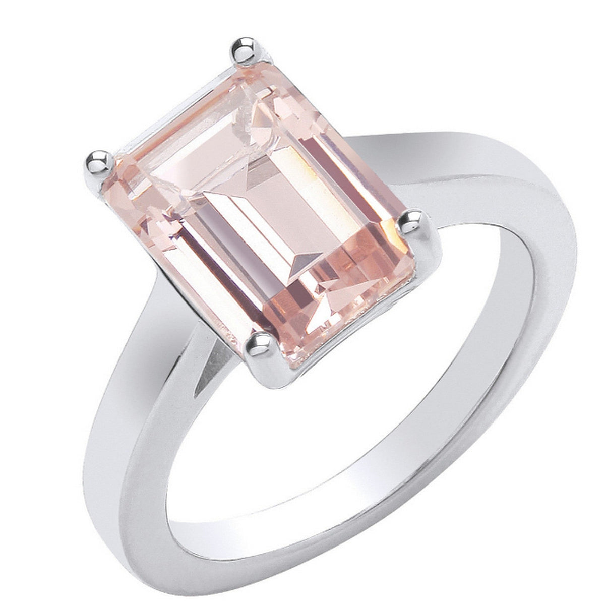 Silver Synthetic Morganite Solitaire Ring 13060