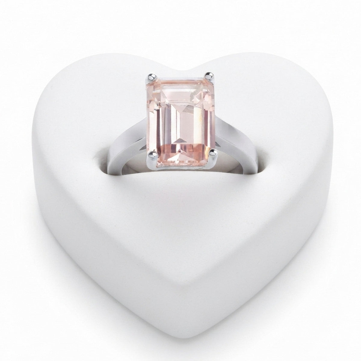 Silver Synthetic Morganite Solitaire Ring 13060