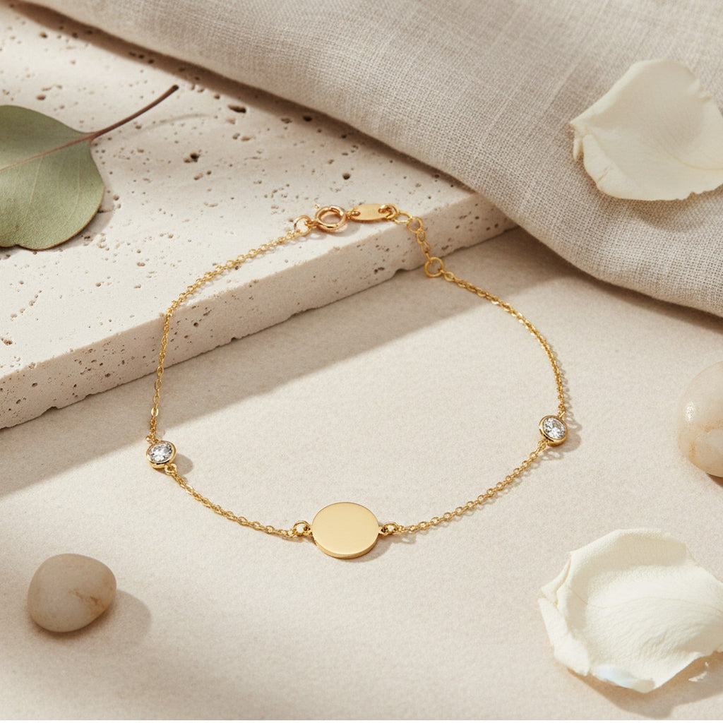 9ct Yellow Gold Plain & CZ Round ID Bracelet TL-BR672