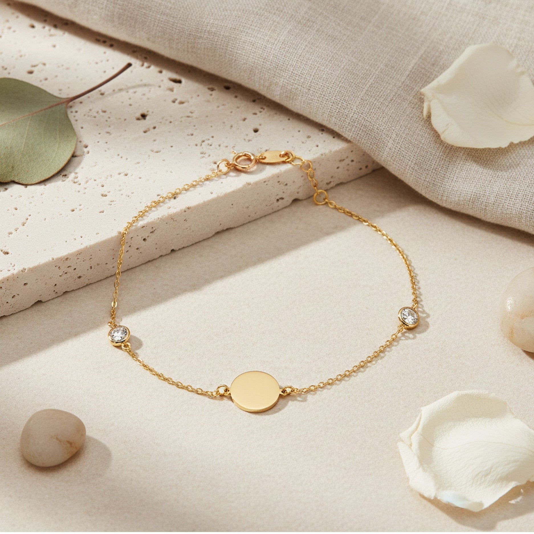 9ct Yellow Gold Plain & CZ Round ID Bracelet TL-BR672