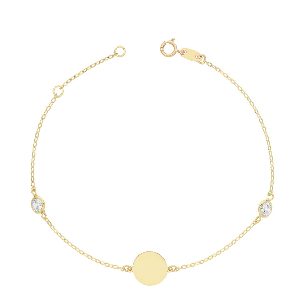 9ct Yellow Gold Plain & CZ Round ID Bracelet TL-BR672