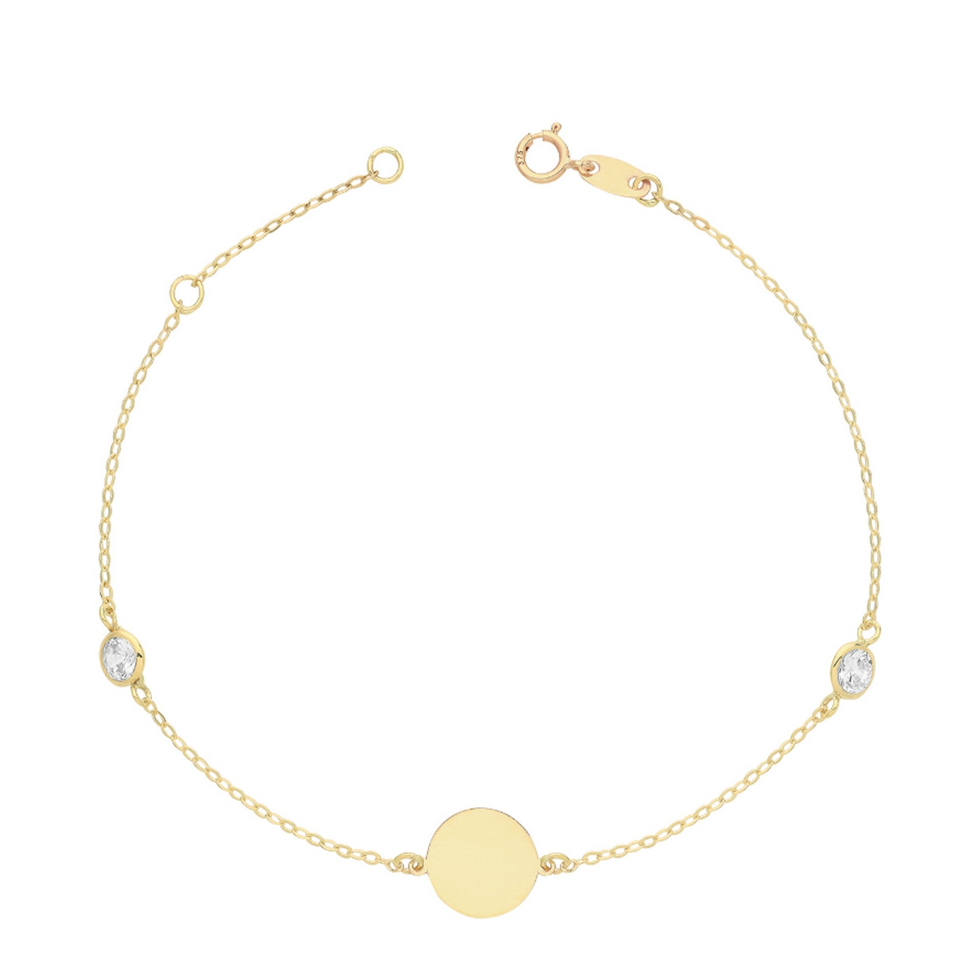 9ct Yellow Gold Plain & CZ Round ID Bracelet TL-BR672