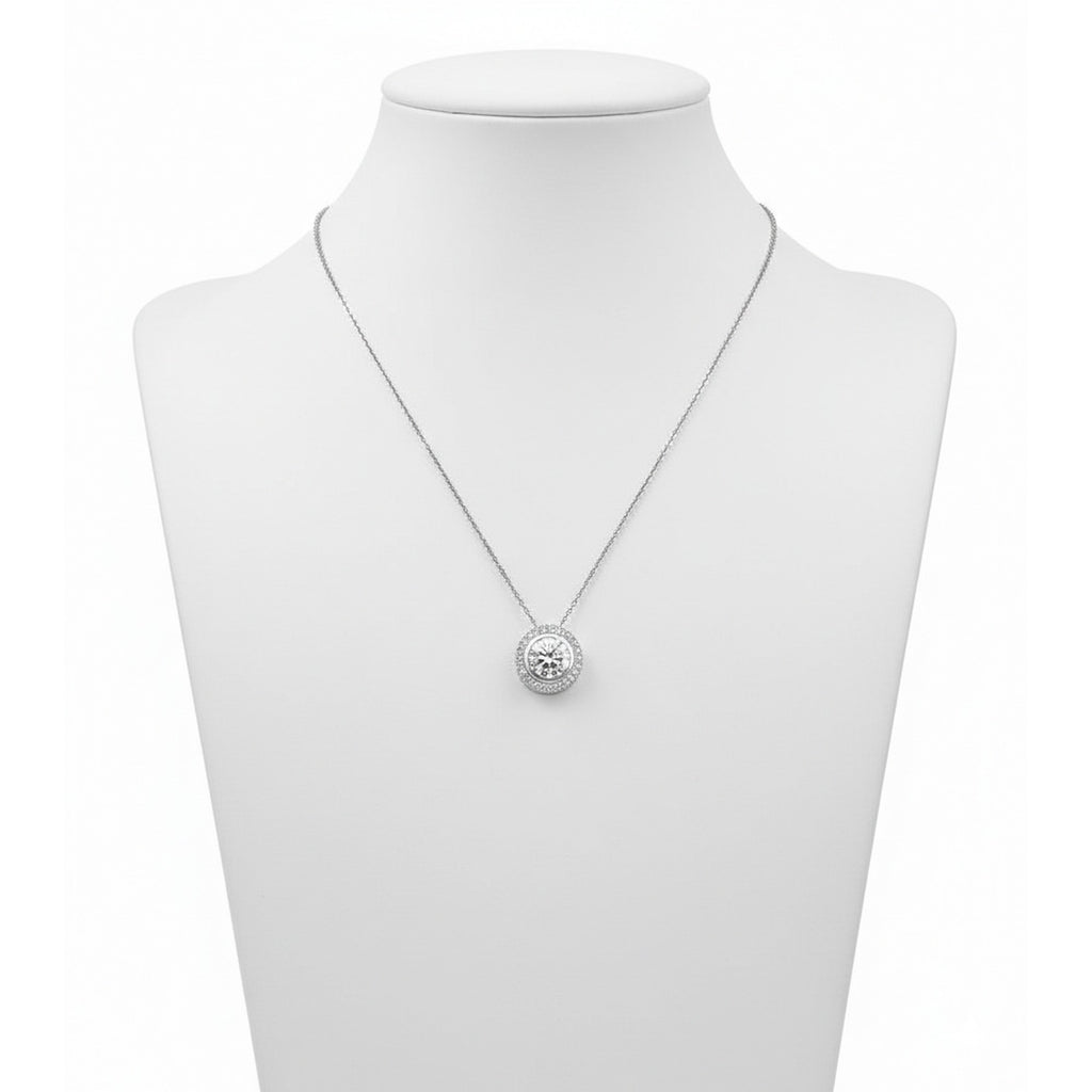 Sterling Silver 18" Round Halo CZ Necklace 8940