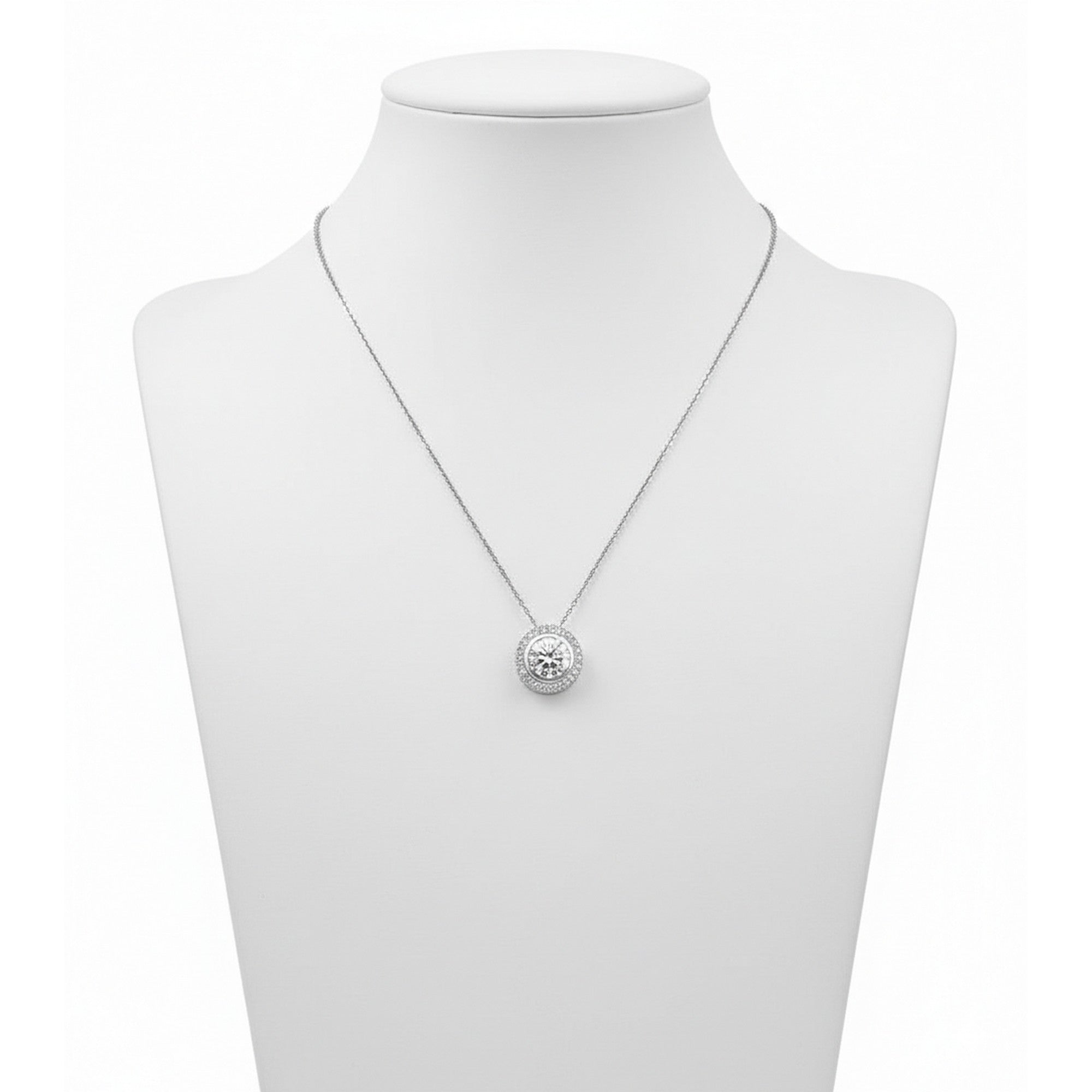 Sterling Silver 18" Round Halo CZ Necklace TL-G3287