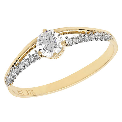 9ct Yellow Gold Plain & CZ Double-Row Ring TL-RN856