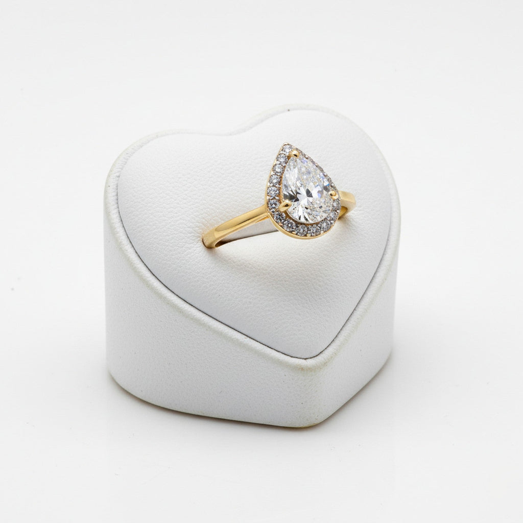 9ct Yellow Gold Pear Drop CZ Halo Ring TL-RN922