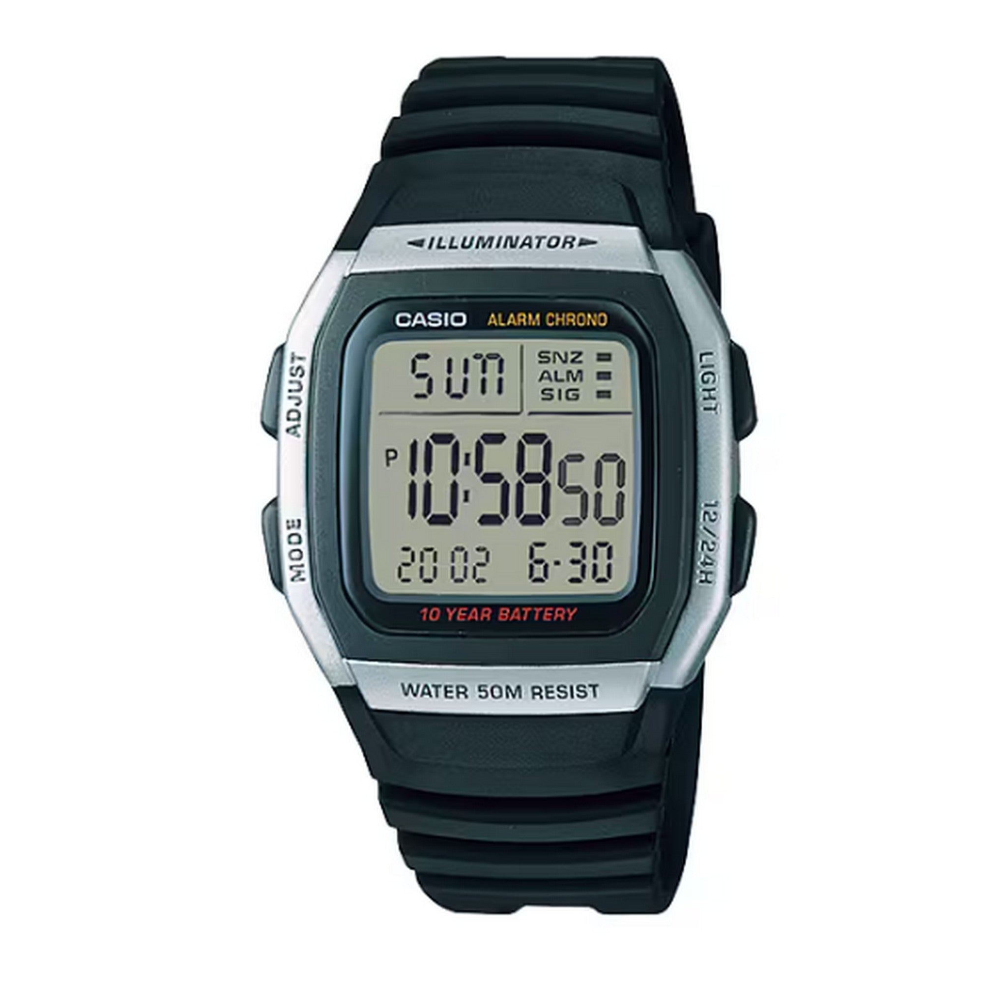 Casio Gents Digital Dual-Time Illuminator Black Resin Strap Watch W-96H-1AVES