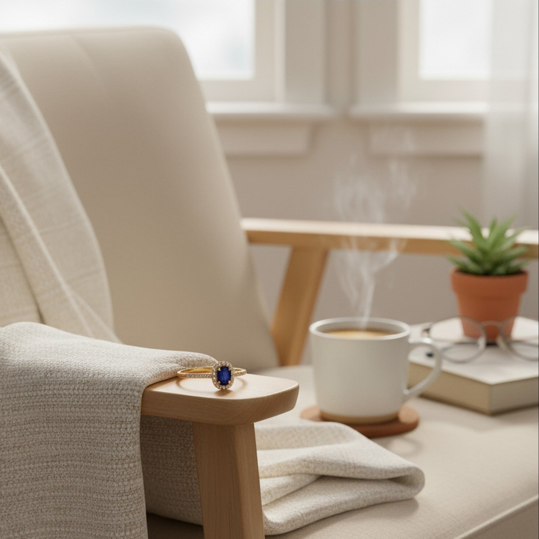 9ct Yellow Gold Pave Set Sapphire & 0.20ct Diamond Oval Halo Ring DSR763YWIT