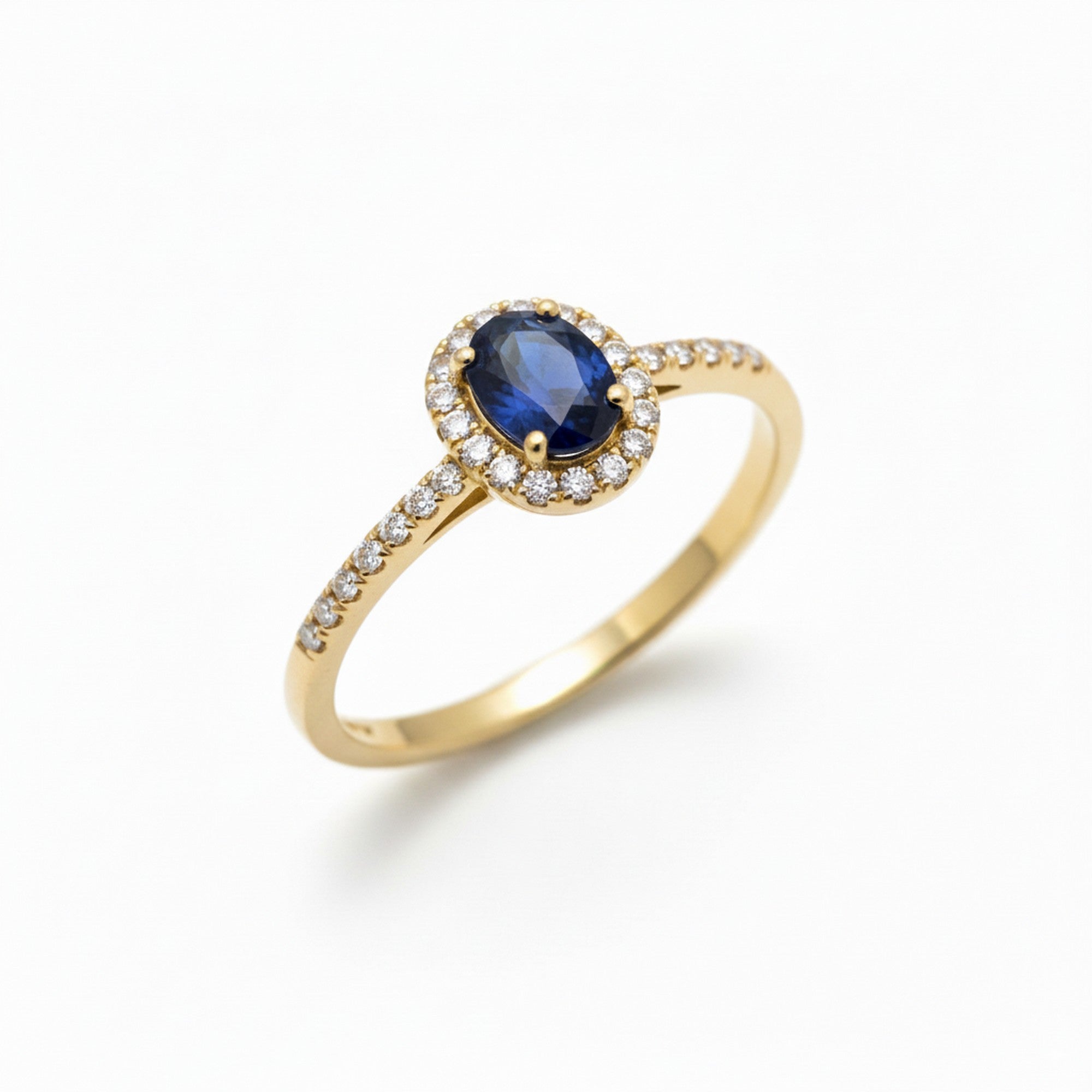 9ct Yellow Gold Pave Set Sapphire & 0.20ct Diamond Oval Halo Ring DSR763YWIT