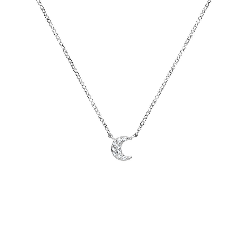 Sterling Silver 18" Small CZ Crescent Moon Necklace 8943