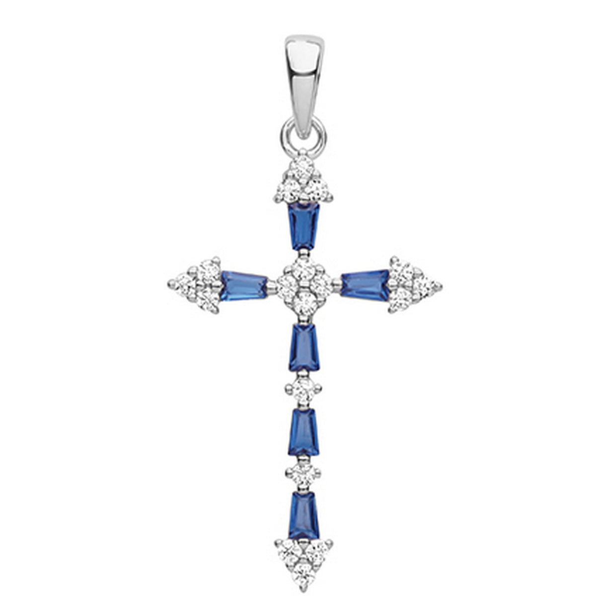 Silver Rhodium Plated Blue CZ Pendant 10662
