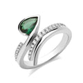 Sterling Silver Rhodium Plated Double Wrap CZ & Emerald Crystal Ring 11699