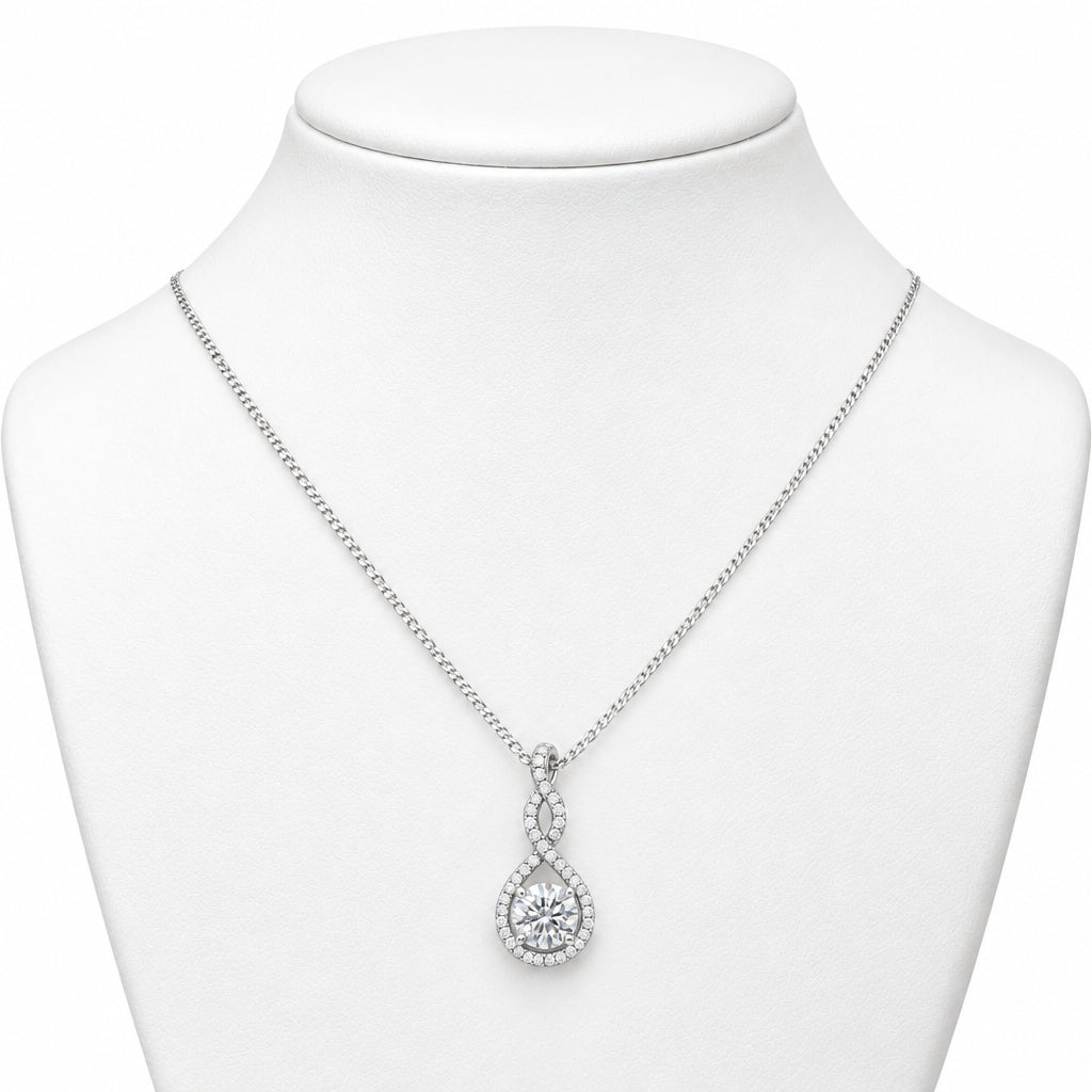 Silver 18" Chain & Moissanite Open Twist Halo Cluster Pendant 10257