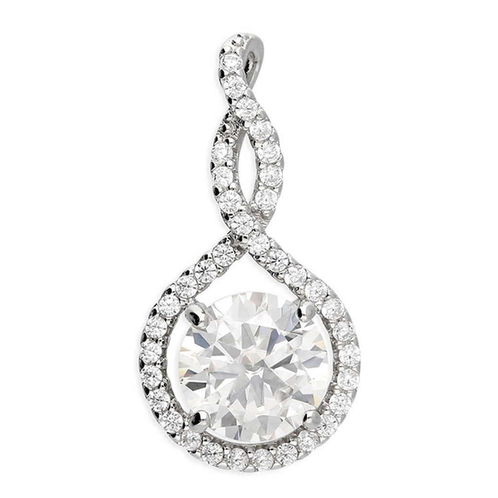 Silver 18" Chain & Moissanite Open Twist Halo Cluster Pendant 10257