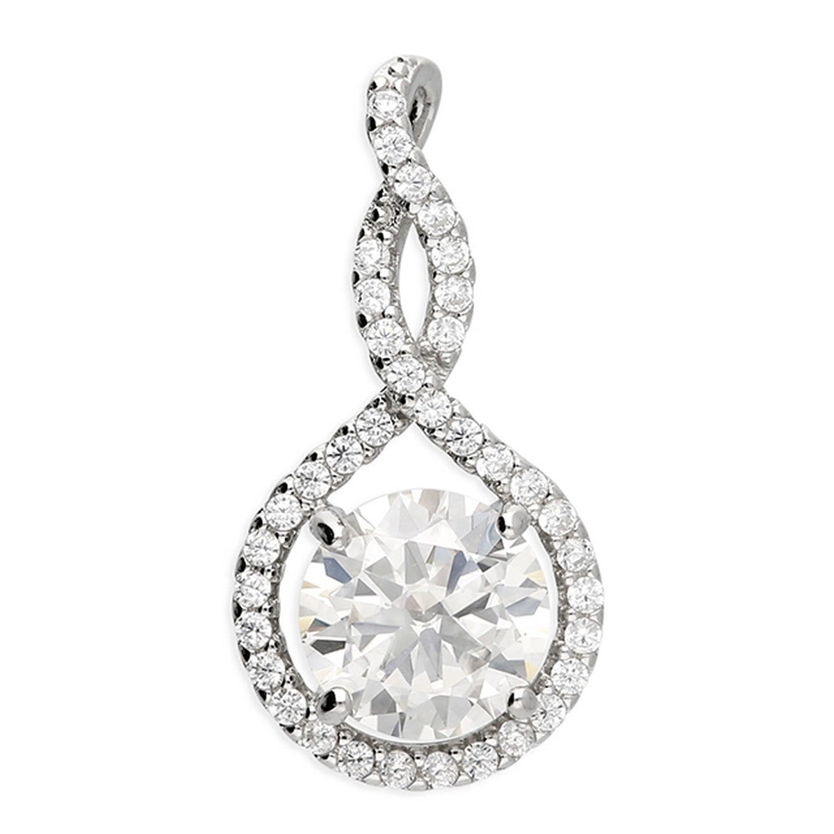 Silver 18" Chain & Moissanite Open Twist Halo Cluster Pendant 10257