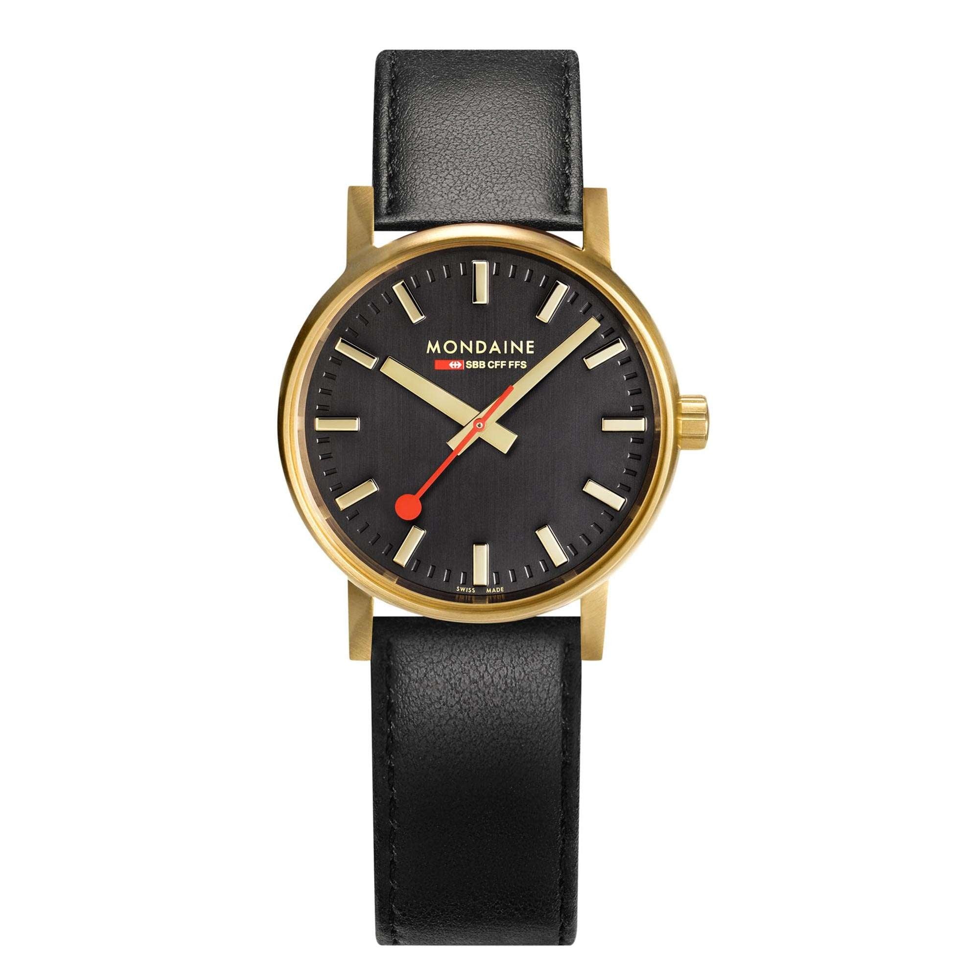 Mondaine Ladies Evo2 Quartz Black Dial Black Leather Strap Watch MSE.30120.LB