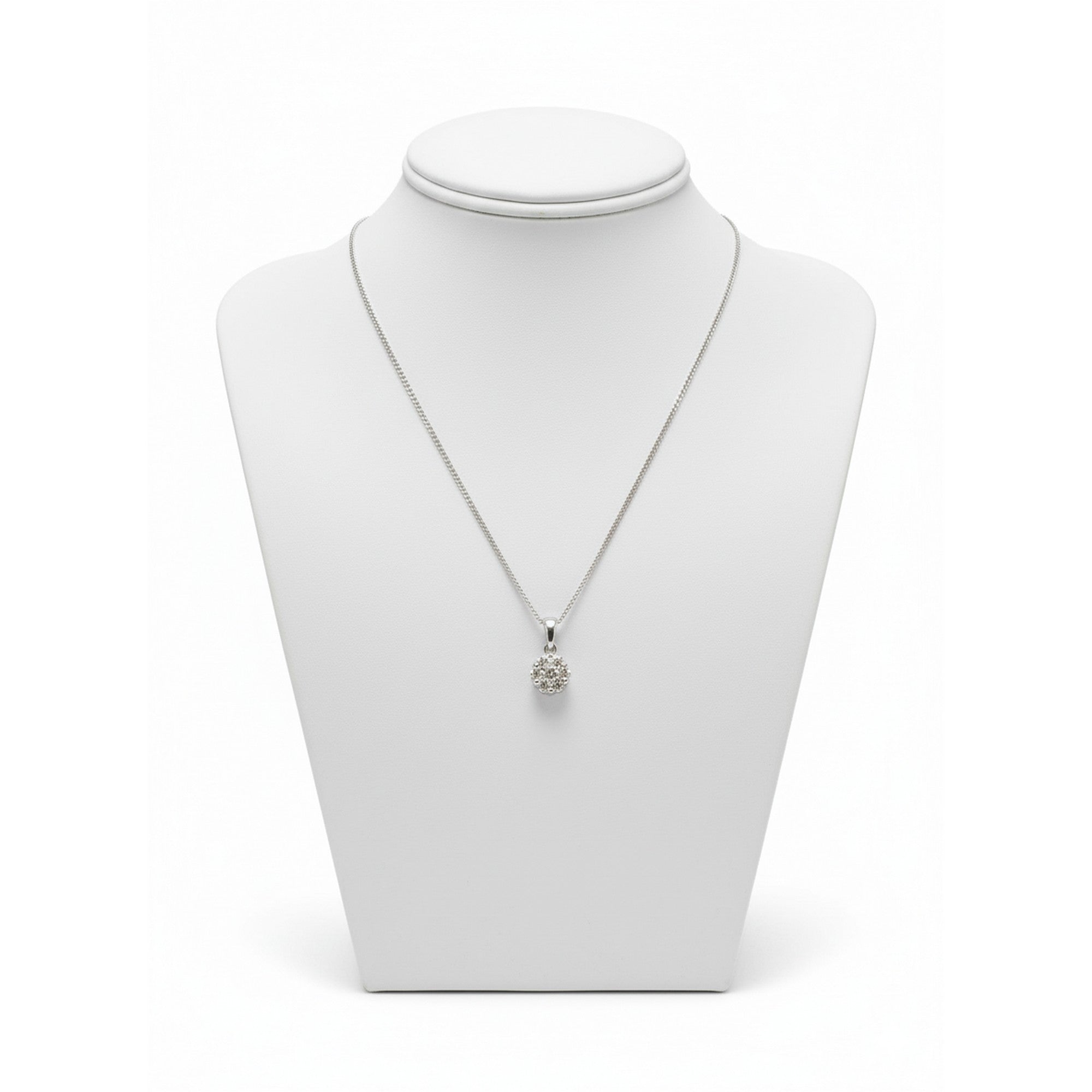 9ct White Gold 0.30pts Diamond Floral Cluster Pendant and Chain NI30DIASOL