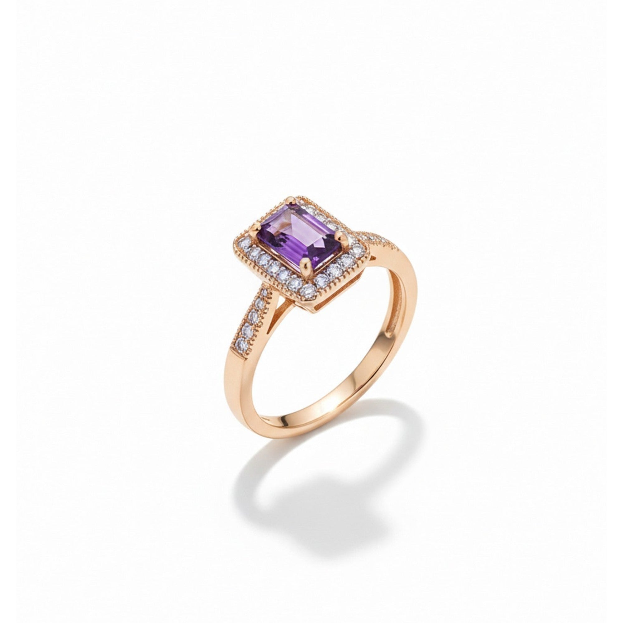9ct Yellow Gold Emerald Cut Amethyst and Diamond Ring PN-NIAME789