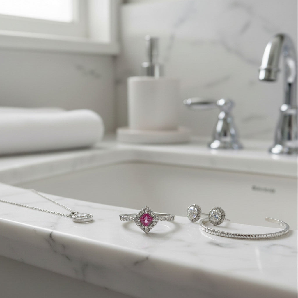 18ct White Gold Diamond Cluster with Ruby Centre Stone UK1075