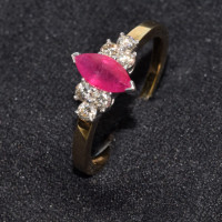 9ct Yellow Gold Marquise Ruby Stone Set with Six Diamonds 0.25ct Ring 1DRR791