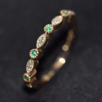 9ct Yellow Gold Emerald and 0.03ct Diamond Half Ring ESDER1317HAV