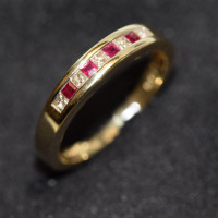 9ct Yellow Gold Ruby & 0.12ct Diamond Half Eternity Ring ESDRR118COL