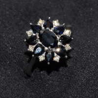 9ct White Gold Sapphire & 0.10ct Diamond Floral Cluster Ring DSR1631WIT