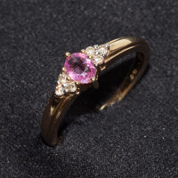 9ct Yellow Gold Pink Sapphire with 0.10ct Diamond Set Shoulders GL5237PS-9