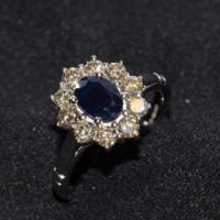 9ct White Gold Large Cluster Sapphire & 0.88ct Diamond Ring RS11814DA-G24178WIT
