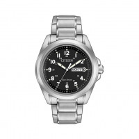 Gents Eco Drive Black Dial Stainless Steel Watch AW0050-82E