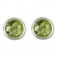 Silver Round Green Amber Stud Earrings CE-R6551/G