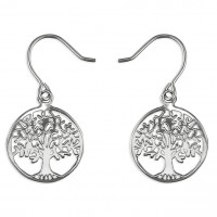 Silver Tree Of Life Circle Drop Earrings CE-H1394