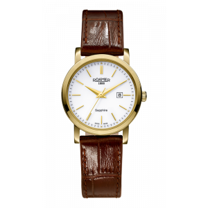 Roamer Ladies Gold Plated Brown Leather Strap Classic Line Watch 709844-48-25-07