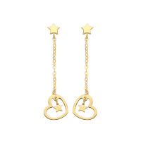 9ct yellow Gold Heart & Star Drop Earrings TL-ES1645