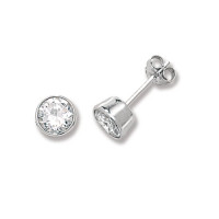 Silver 6mm Round Rubover CZ Stud Earrings TL-G5290CZ