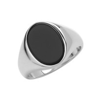 Silver Mens Oval Black Onyx Signet Ring TL-G7530