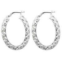 Silver Diamond Cut Oval Hoop Earrings TL-G51071-V4